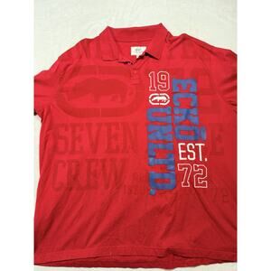 Ecko Unltd VTG Mens 4XL Red Graphic Short Sleeve Polo Shirt Y2K Streetwear Indie